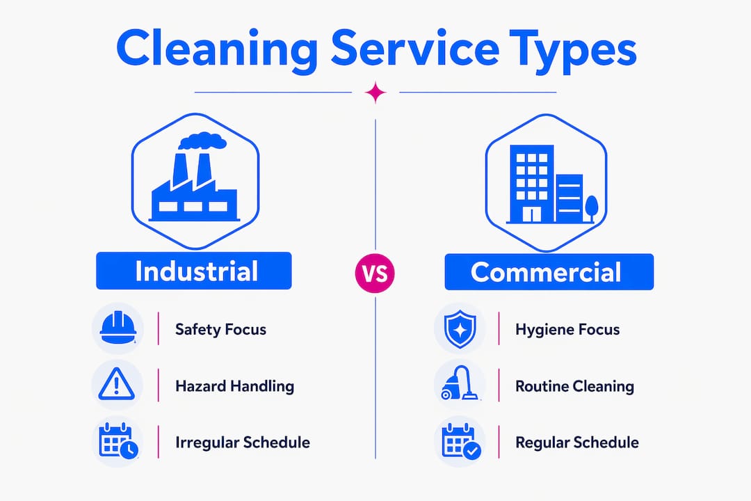 Infographic comparing industrial and commercial cleaning services