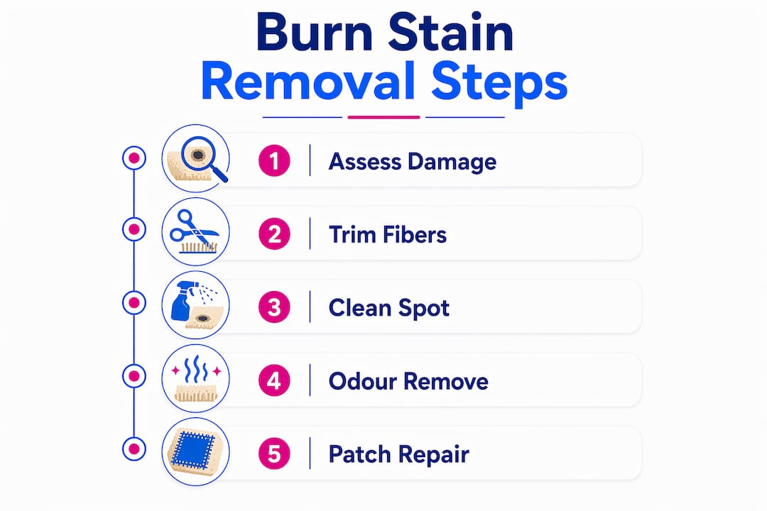 Infographic showing step-by-step carpet burn stain removal