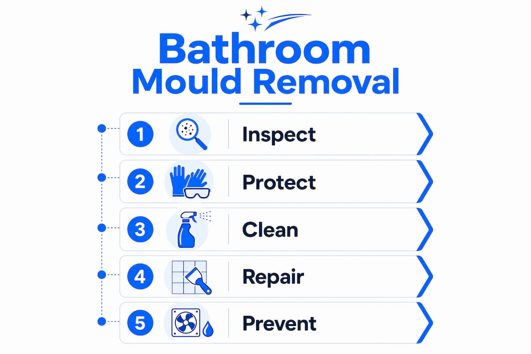 Infographic illustrating bathroom mould removal steps
