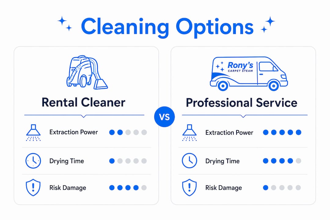 Comparison infographic of rental and professional carpet cleaning