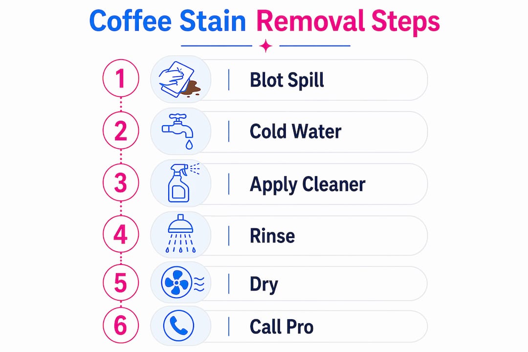 Infographic showing coffee stain removal steps