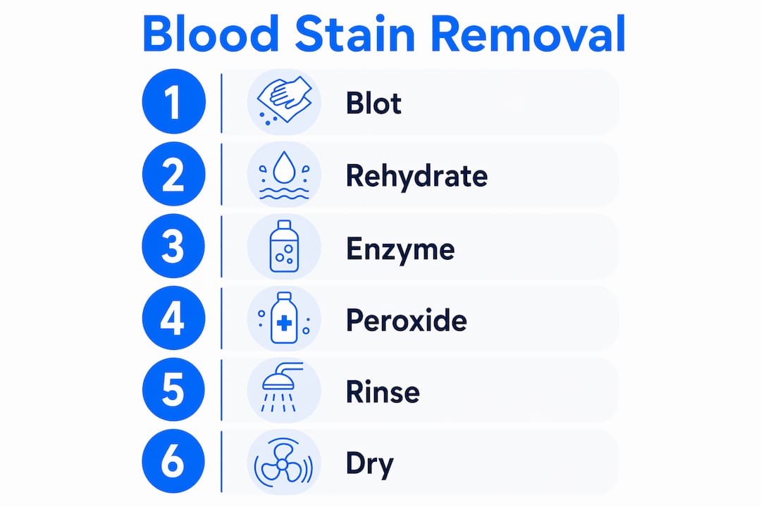 Infographic showing blood stain removal steps