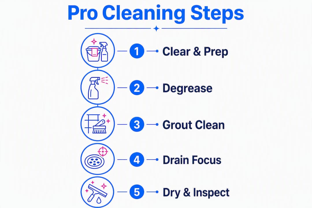 Infographic showing professional kitchen floor cleaning steps
