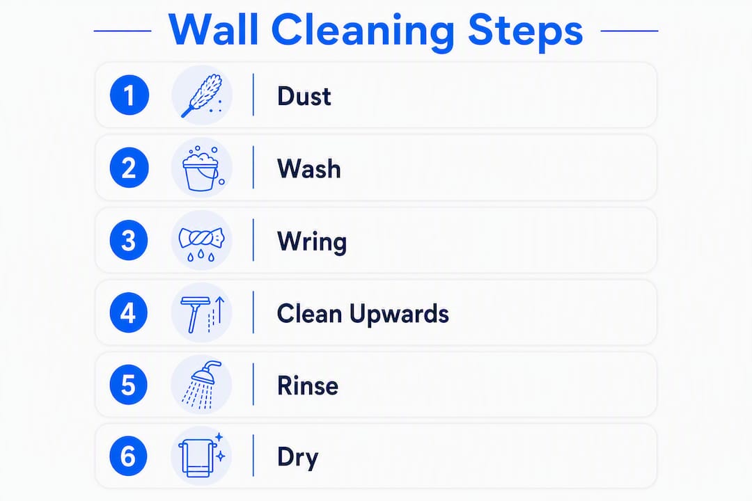 Infographic showing step-by-step wall cleaning process