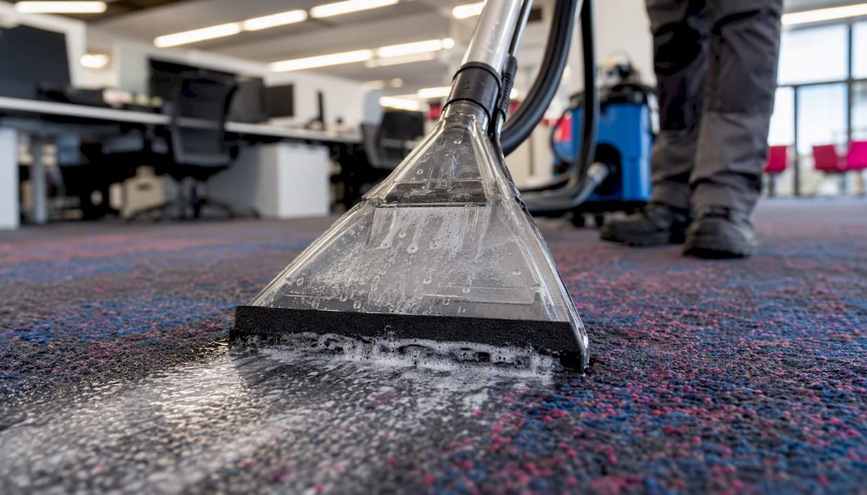 Carpet extraction cleaning machine at work