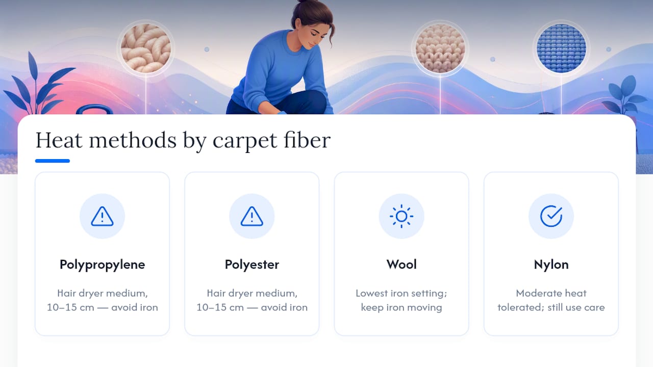 Safe heat methods by carpet fiber type
