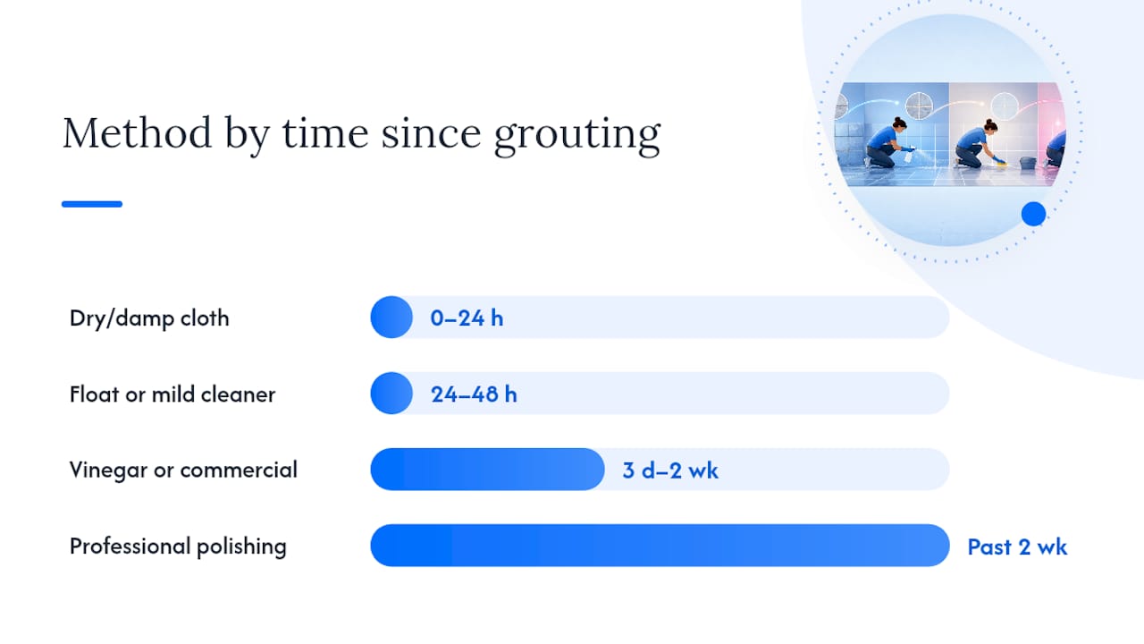 Step-by-step grout haze removal methods, from gentle to strong — overview diagram