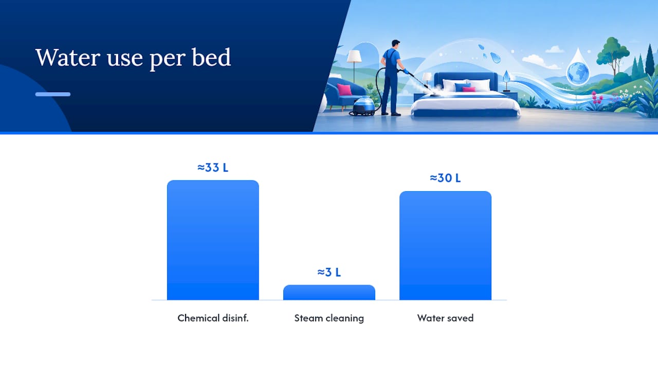 Diagram comparing steam and chemical cleaning benefits