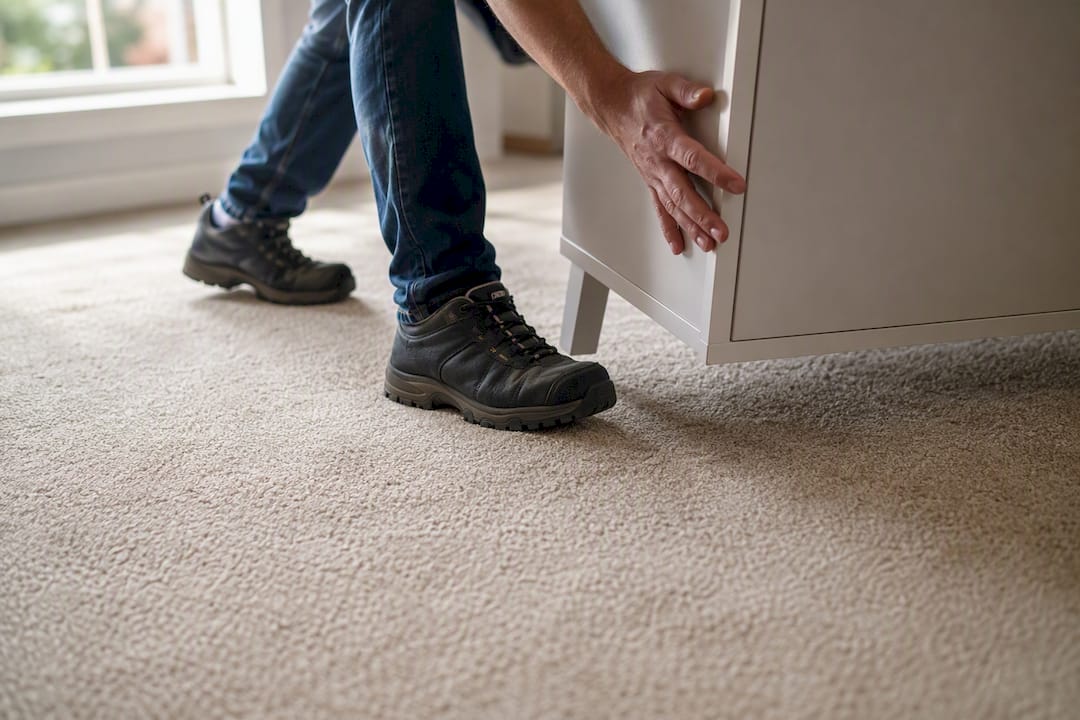 Closed shoes on carpet moving furniture safely