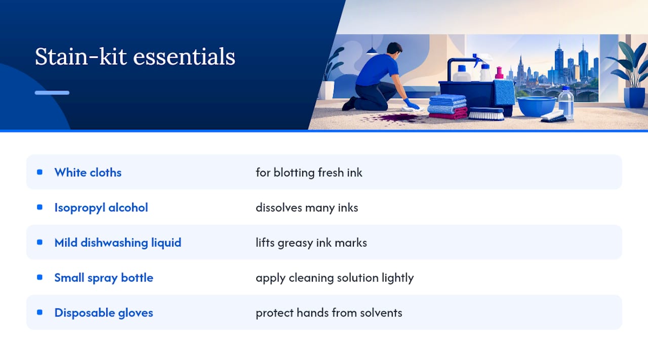 Five items in an ink stain cleaning kit