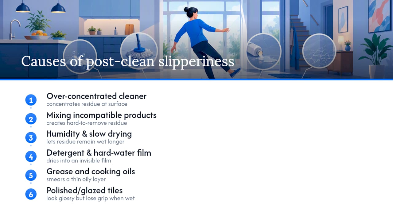 Six causes of slippery tile floors