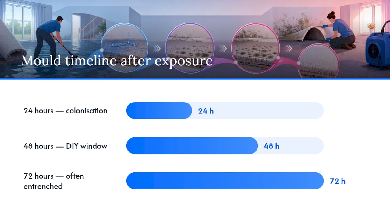 Timeline showing carpet mould risk after flooding